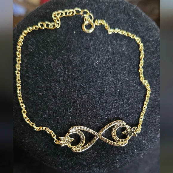 White Sapphire Sterling & Gold Infinity Crescent Moon & Star Bracelet 8" - Picture 7 of 10